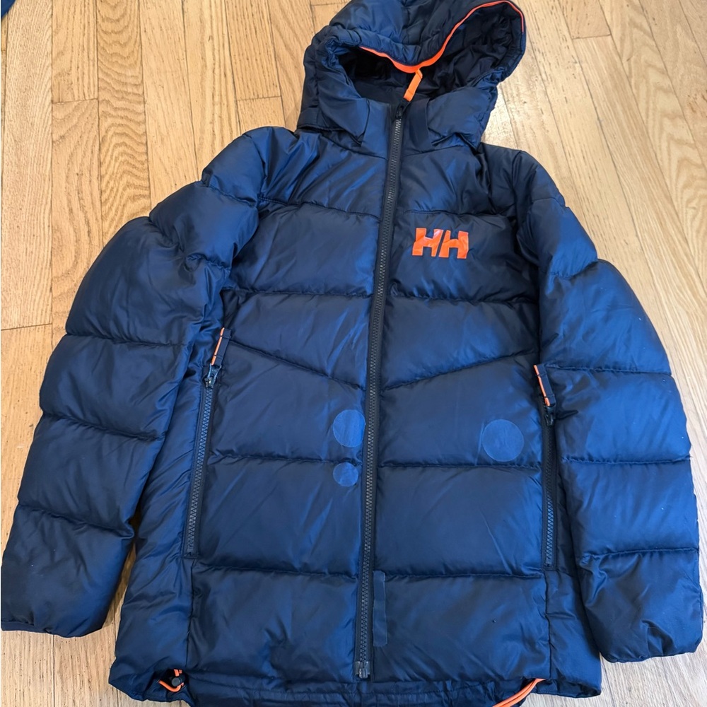 Helly Hansen Dark Blue Puffer Jacket with Bright Orange Details